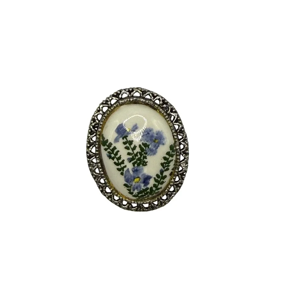 Cottagecore Floral Hand Painted Vintage Brooch Unbranded